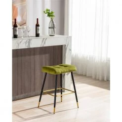 26.34 in. Green Backless Metal Frame Bar Stool with Velvet Seat (Set of 1) by ATHMILE -ATHMILE Sales Store green athmile bar stools gz b2w20221736 c3 1000