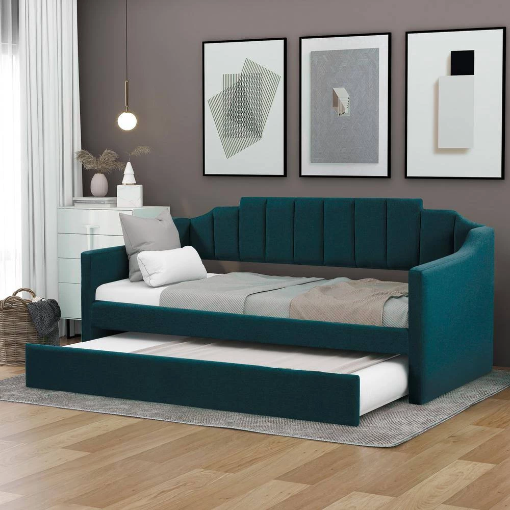 Green Upholstered Twin Daybed with Trundle by ATHMILE 9 Green Upholstered Twin Daybed with Trundle by ATHMILE - Image 9