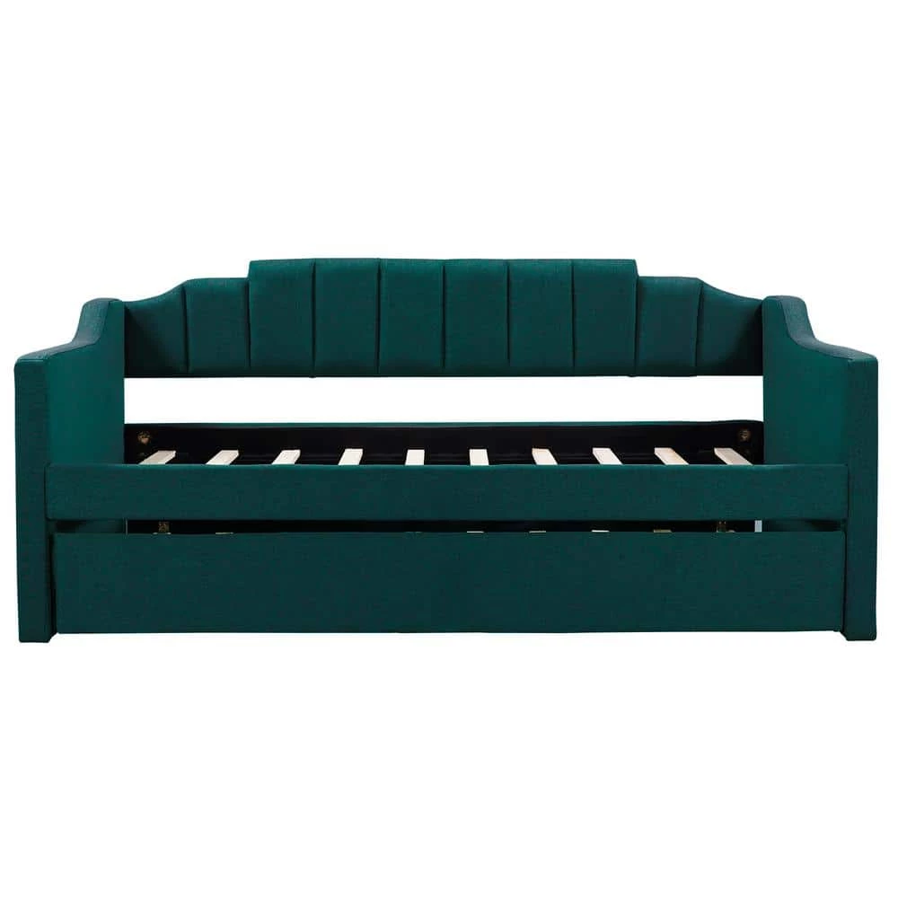 Green Upholstered Twin Daybed with Trundle by ATHMILE 1 Green Upholstered Twin Daybed with Trundle by ATHMILE