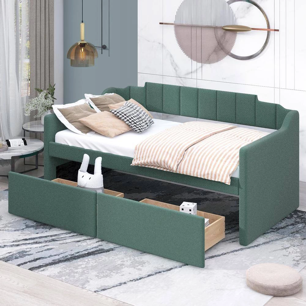 Green Twin Size Daybed with Two Drawers by ATHMILE 3 Green Twin Size Daybed with Two Drawers by ATHMILE - Image 3