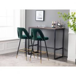 Green Velvet Upholstered Dining Side Chair with Nailheads and Gold Tipped Black Metal Legs (Set of 2) by ATHMILE 15 Green Velvet Upholstered Dining Side Chair with Nailheads and Gold Tipped Black Metal Legs (Set of 2) by ATHMILE -ATHMILE Sales Store green athmile dining chairs gz b2w20222144 31 1000