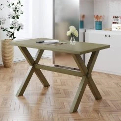 45.5 in. Rectangle Rustic Gray Green Wood Top Dining Table with X-Shape Legs (Seats-4) by ATHMILE -ATHMILE Sales Store green athmile kitchen dining tables gz b2w20221260 31 1000