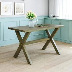45.5 in. Rectangle Rustic Gray Green Wood Top Dining Table with X-Shape Legs (Seats-4) by ATHMILE -ATHMILE Sales Store green athmile kitchen dining tables gz b2w20221260 4f 1000