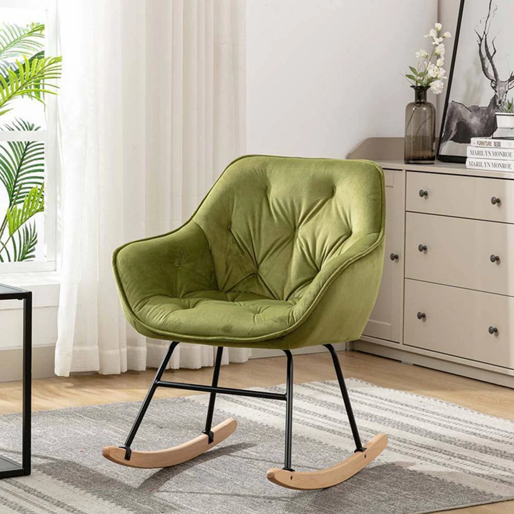 Green Toweling Tufted Fabric Rocking Chair (Set of 1) by ATHMILE 9 Green Toweling Tufted Fabric Rocking Chair (Set of 1) by ATHMILE - Image 9