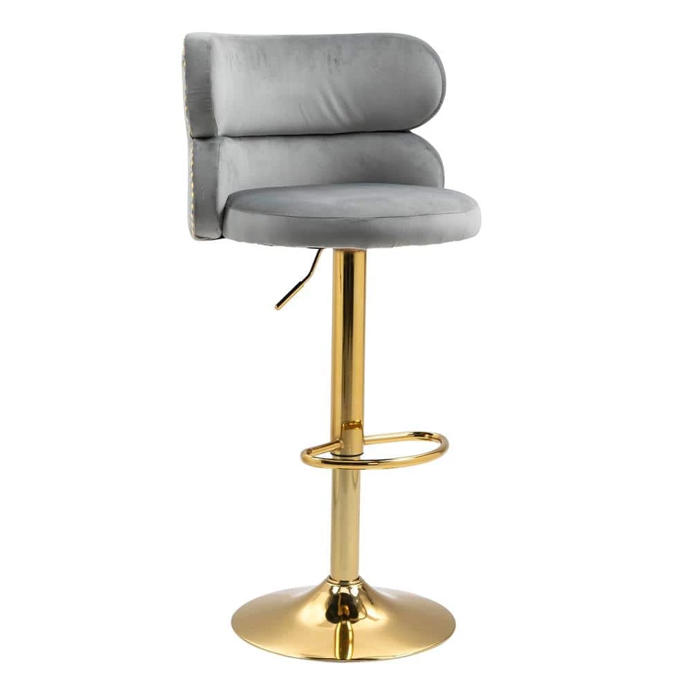 42.91 in. Gray Velvet Bar Stool (Set of 1) by ATHMILE 1 42.91 in. Gray Velvet Bar Stool (Set of 1) by ATHMILE