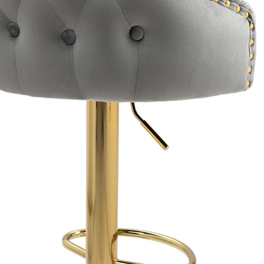 44.88 in. Gray Velvet Bar Stool (Set of 1) by ATHMILE 5 44.88 in. Gray Velvet Bar Stool (Set of 1) by ATHMILE - Image 5