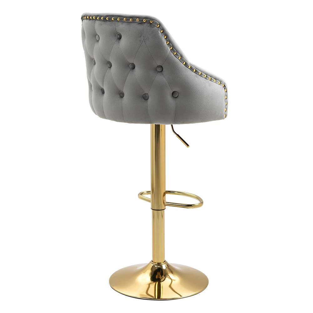 44.88 in. Gray Velvet Bar Stool (Set of 1) by ATHMILE 6 44.88 in. Gray Velvet Bar Stool (Set of 1) by ATHMILE - Image 6