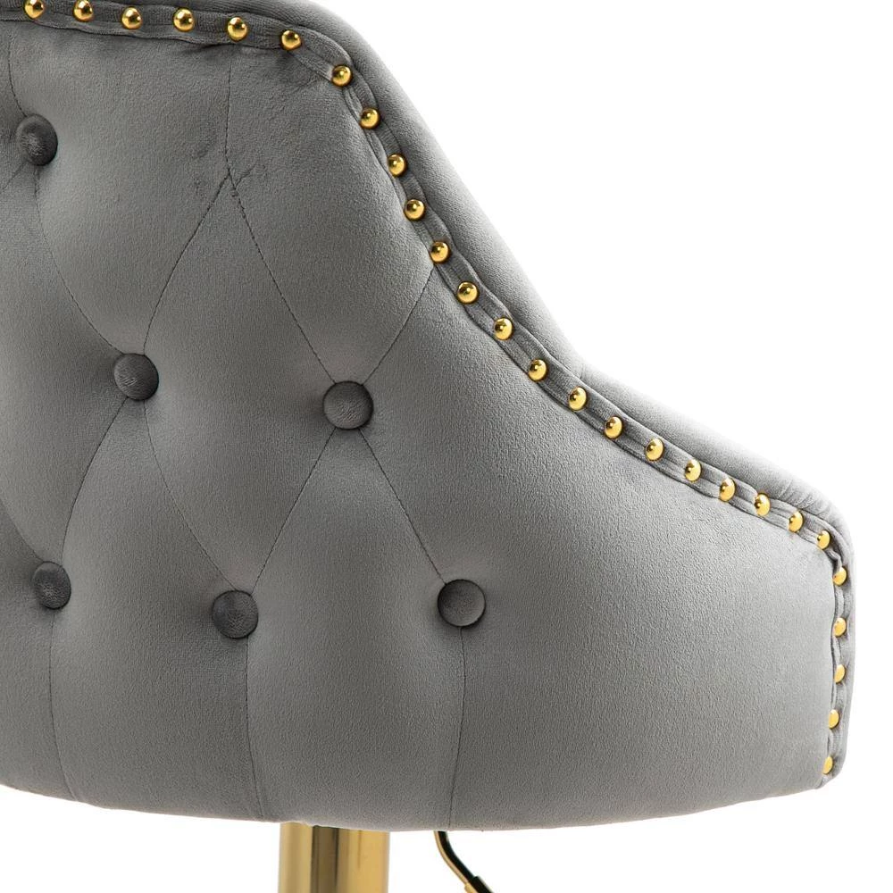 44.88 in. Gray Velvet Bar Stool (Set of 1) by ATHMILE 4 44.88 in. Gray Velvet Bar Stool (Set of 1) by ATHMILE - Image 4