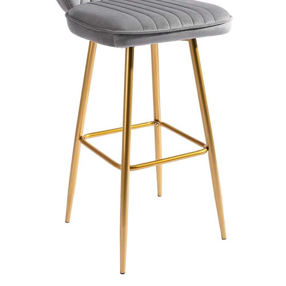 40.55 in. Grey Velvet Bar Stool (Set of 1) by ATHMILE 5 40.55 in. Grey Velvet Bar Stool (Set of 1) by ATHMILE - Image 5