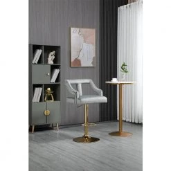 45.5 in. Gray Velvet Bar Stool (Set of 1) by ATHMILE -ATHMILE Sales Store grey athmile bar stools ddw39540868 31 1000