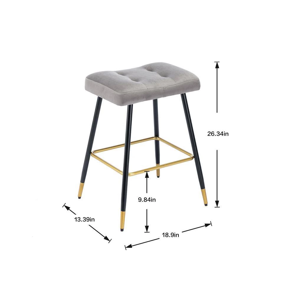 26.34 in. Gray Backless Metal Frame Bar Stool with Velvet Seat (Set of 1) by ATHMILE 4 26.34 in. Gray Backless Metal Frame Bar Stool with Velvet Seat (Set of 1) by ATHMILE - Image 4