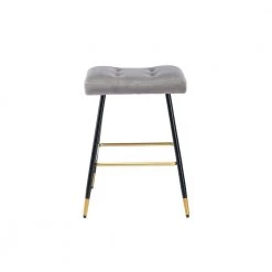 26.34 in. Gray Backless Metal Frame Bar Stool with Velvet Seat (Set of 1) by ATHMILE