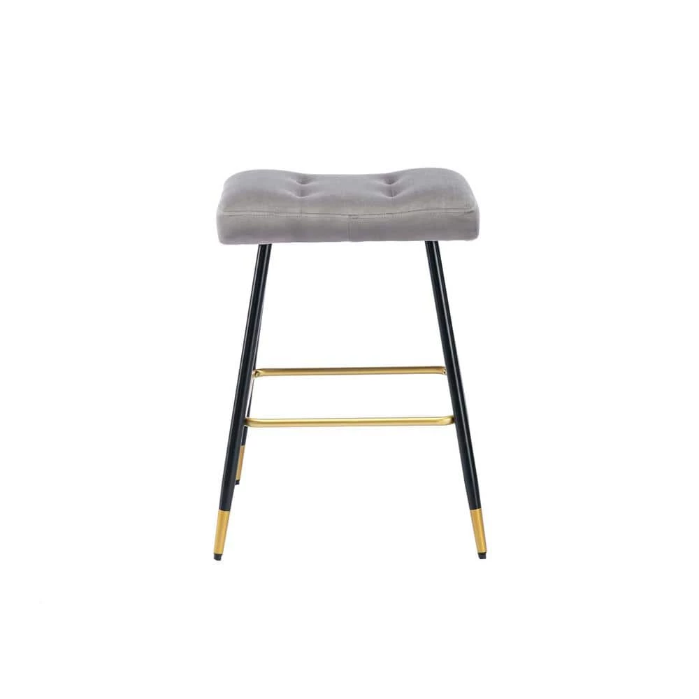26.34 in. Gray Backless Metal Frame Bar Stool with Velvet Seat (Set of 1) by ATHMILE 1 26.34 in. Gray Backless Metal Frame Bar Stool with Velvet Seat (Set of 1) by ATHMILE