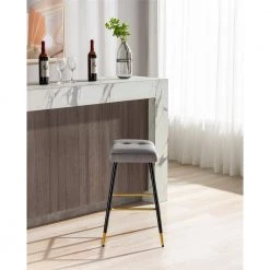 26.34 in. Gray Backless Metal Frame Bar Stool with Velvet Seat (Set of 1) by ATHMILE 11 26.34 in. Gray Backless Metal Frame Bar Stool with Velvet Seat (Set of 1) by ATHMILE -ATHMILE Sales Store grey athmile bar stools gz b2w20221738 c3 1000