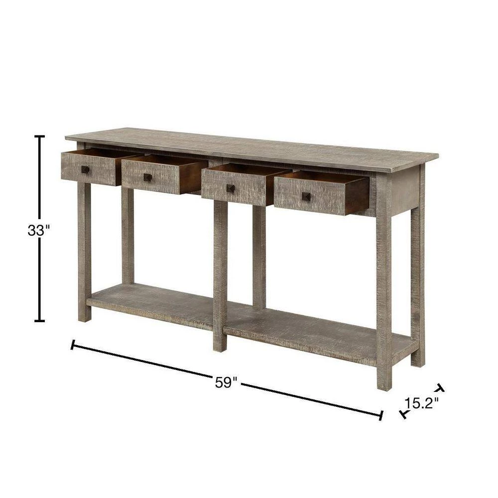 59 in. Grey Wash Rustic Brushed Texture Entryway Rectangle Wood Console Table with Drawer and Bottom Shelf by ATHMILE 3 59 in. Grey Wash Rustic Brushed Texture Entryway Rectangle Wood Console Table with Drawer and Bottom Shelf by ATHMILE - Image 3