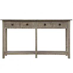59 in. Grey Wash Rustic Brushed Texture Entryway Rectangle Wood Console Table with Drawer and Bottom Shelf by ATHMILE