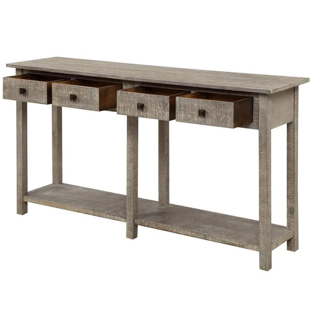 59 in. Grey Wash Rustic Brushed Texture Entryway Rectangle Wood Console Table with Drawer and Bottom Shelf by ATHMILE 2 59 in. Grey Wash Rustic Brushed Texture Entryway Rectangle Wood Console Table with Drawer and Bottom Shelf by ATHMILE - Image 2