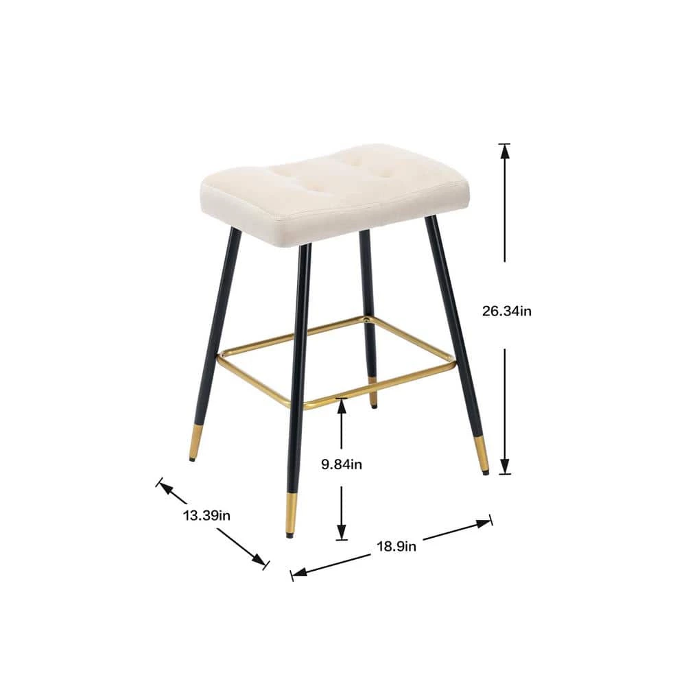 26.34 in. Ivory Backless Bar Stools with Velvet Seat (Set of 1) by ATHMILE 4 26.34 in. Ivory Backless Bar Stools with Velvet Seat (Set of 1) by ATHMILE - Image 4