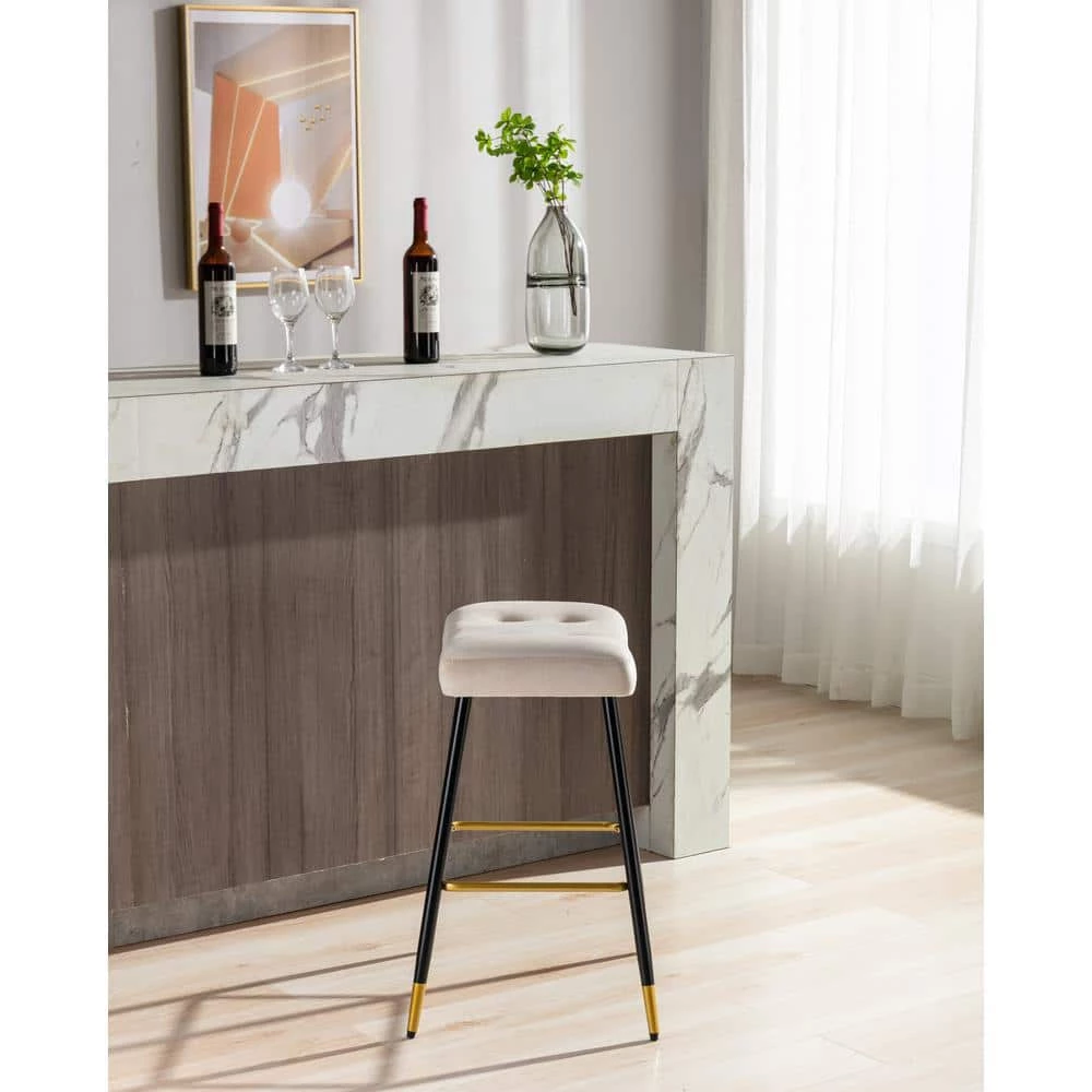 26.34 in. Ivory Backless Bar Stools with Velvet Seat (Set of 1) by ATHMILE 3 26.34 in. Ivory Backless Bar Stools with Velvet Seat (Set of 1) by ATHMILE - Image 3