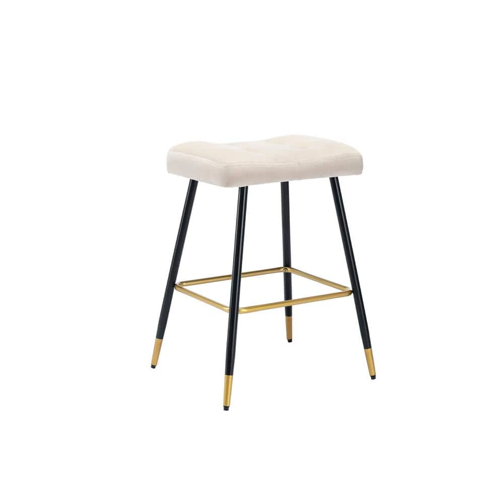 26.34 in. Ivory Backless Bar Stools with Velvet Seat (Set of 1) by ATHMILE 2 26.34 in. Ivory Backless Bar Stools with Velvet Seat (Set of 1) by ATHMILE - Image 2