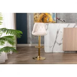 44.09 in. Low Back Ivory Metal Frame Adjustable Cushioned Bar Stool with Toweling fabric Seat (Set of 1) by ATHMILE -ATHMILE Sales Store ivory athmile bar stools gz w39538742 31 1000