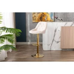 44.09 in. Low Back Ivory Metal Frame Adjustable Cushioned Bar Stool with Toweling fabric Seat (Set of 1) by ATHMILE -ATHMILE Sales Store ivory athmile bar stools gz w39538742 76 1000