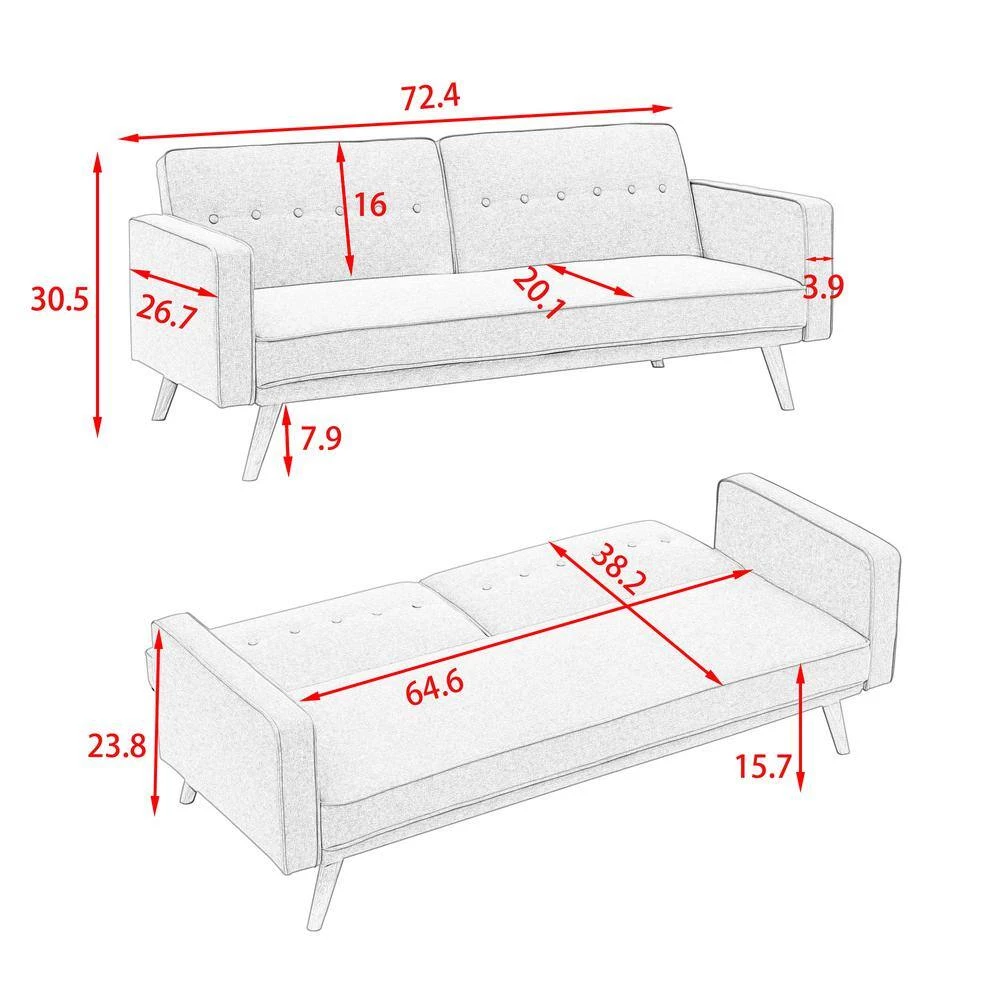 72.4 in. Light Beige Cotton Linen Twin Size Sofa Bed by ATHMILE 4 72.4 in. Light Beige Cotton Linen Twin Size Sofa Bed by ATHMILE - Image 4