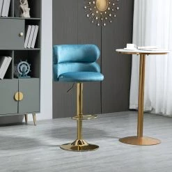43 in. Light Blue Velvet Bar Stool (Set of 1) by ATHMILE -ATHMILE Sales Store light blue athmile bar stools ddw39539728 31 1000