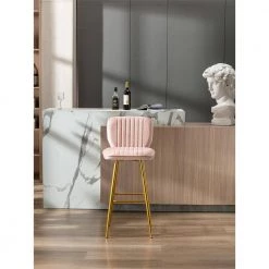 40.55 in. Pink Velvet Bar Stool (Set of 1) by ATHMILE -ATHMILE Sales Store light blue athmile bar stools ddw39540278 31 1000