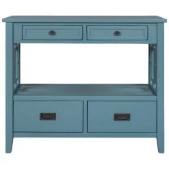 Light Blue 36 in. Modern Rectangle Wood Console Table Sofa Table for Living Room with 4-Drawers and 1-Shelf by ATHMILE