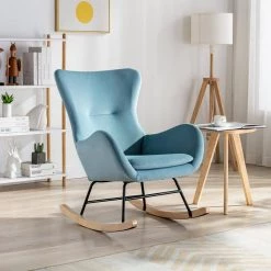 Light Blue Velvet Rocking Chair by ATHMILE -ATHMILE Sales Store light blue athmile rockers gliders ottomans ddw67640673 31 1000