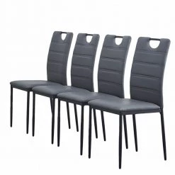 Light Gray Linen Dinning Chair with Metal Leg (Set of 4) by ATHMILE