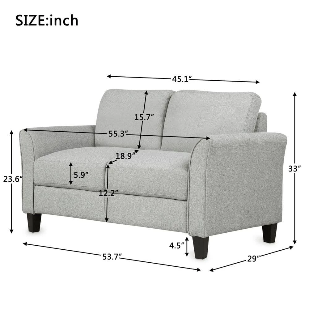 53.7 in. Light Gray Fabric 2-Seater Loveseat by ATHMILE 3 53.7 in. Light Gray Fabric 2-Seater Loveseat by ATHMILE - Image 3