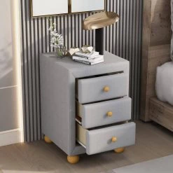3-Drawers Upholstered Light Gray Nightstand (17 in. L x 15.7 in. W x 21 in. H) by ATHMILE 11 3-Drawers Upholstered Light Gray Nightstand (17 in. L x 15.7 in. W x 21 in. H) by ATHMILE -ATHMILE Sales Store light gray athmile nightstands gz b2w20221697 c3 1000