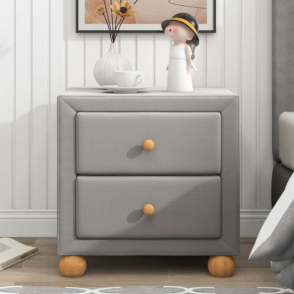 2-Drawers Upholstered Light Gray Nightstand (20.9 in. L x 18.1 in. W x 18.2 in. H) by ATHMILE 9 2-Drawers Upholstered Light Gray Nightstand (20.9 in. L x 18.1 in. W x 18.2 in. H) by ATHMILE - Image 9