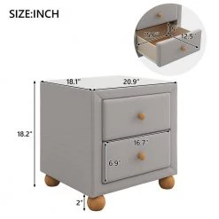 2-Drawers Upholstered Light Gray Nightstand (20.9 in. L x 18.1 in. W x 18.2 in. H) by ATHMILE 12 2-Drawers Upholstered Light Gray Nightstand (20.9 in. L x 18.1 in. W x 18.2 in. H) by ATHMILE -ATHMILE Sales Store light gray athmile nightstands gz b2w20221699 4f 1000