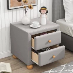 2-Drawers Upholstered Light Gray Nightstand (20.9 in. L x 18.1 in. W x 18.2 in. H) by ATHMILE 11 2-Drawers Upholstered Light Gray Nightstand (20.9 in. L x 18.1 in. W x 18.2 in. H) by ATHMILE -ATHMILE Sales Store light gray athmile nightstands gz b2w20221699 c3 1000