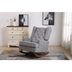 Gray Polyester Rocking Chair by ATHMILE -ATHMILE Sales Store light grey athmile rockers gliders ottomans ddw39538876 31 1000