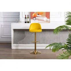 41 in. Mustard Velvet Bar Stool (Set of 1) by ATHMILE -ATHMILE Sales Store mustard athmile bar stools ddw39538746 31 1000