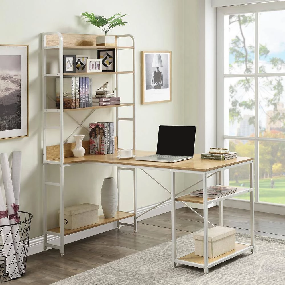 Beige Natural 54.3 in. Home Office Steel Frame Computer Desk MDF Board with 5-Tier Open Bookshelf by ATHMILE 10 Beige Natural 54.3 in. Home Office Steel Frame Computer Desk MDF Board with 5-Tier Open Bookshelf by ATHMILE - Image 10