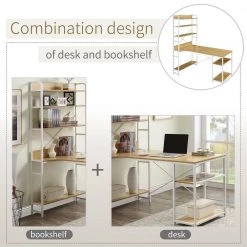 Beige Natural 54.3 in. Home Office Steel Frame Computer Desk MDF Board with 5-Tier Open Bookshelf by ATHMILE 16 Beige Natural 54.3 in. Home Office Steel Frame Computer Desk MDF Board with 5-Tier Open Bookshelf by ATHMILE -ATHMILE Sales Store natural athmile computer desks gz wf198459aal 44 1000