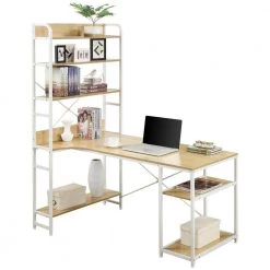 Beige Natural 54.3 in. Home Office Steel Frame Computer Desk MDF Board with 5-Tier Open Bookshelf by ATHMILE 18 Beige Natural 54.3 in. Home Office Steel Frame Computer Desk MDF Board with 5-Tier Open Bookshelf by ATHMILE -ATHMILE Sales Store natural athmile computer desks gz wf198459aal 76 1000