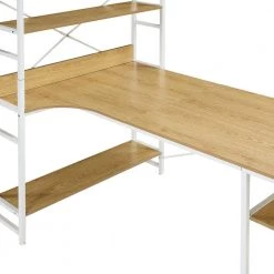 Beige Natural 54.3 in. Home Office Steel Frame Computer Desk MDF Board with 5-Tier Open Bookshelf by ATHMILE 17 Beige Natural 54.3 in. Home Office Steel Frame Computer Desk MDF Board with 5-Tier Open Bookshelf by ATHMILE -ATHMILE Sales Store natural athmile computer desks gz wf198459aal fa 1000