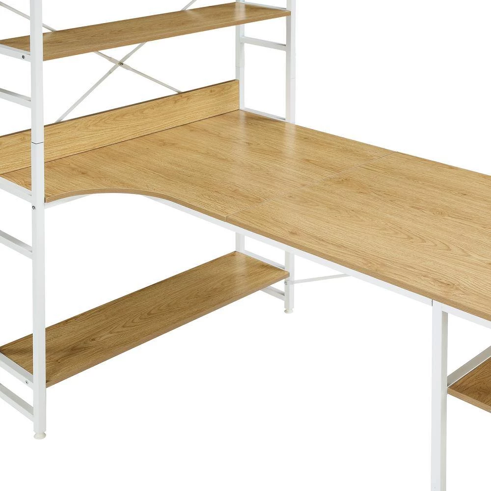 Beige Natural 54.3 in. Home Office Steel Frame Computer Desk MDF Board with 5-Tier Open Bookshelf by ATHMILE 8 Beige Natural 54.3 in. Home Office Steel Frame Computer Desk MDF Board with 5-Tier Open Bookshelf by ATHMILE - Image 8