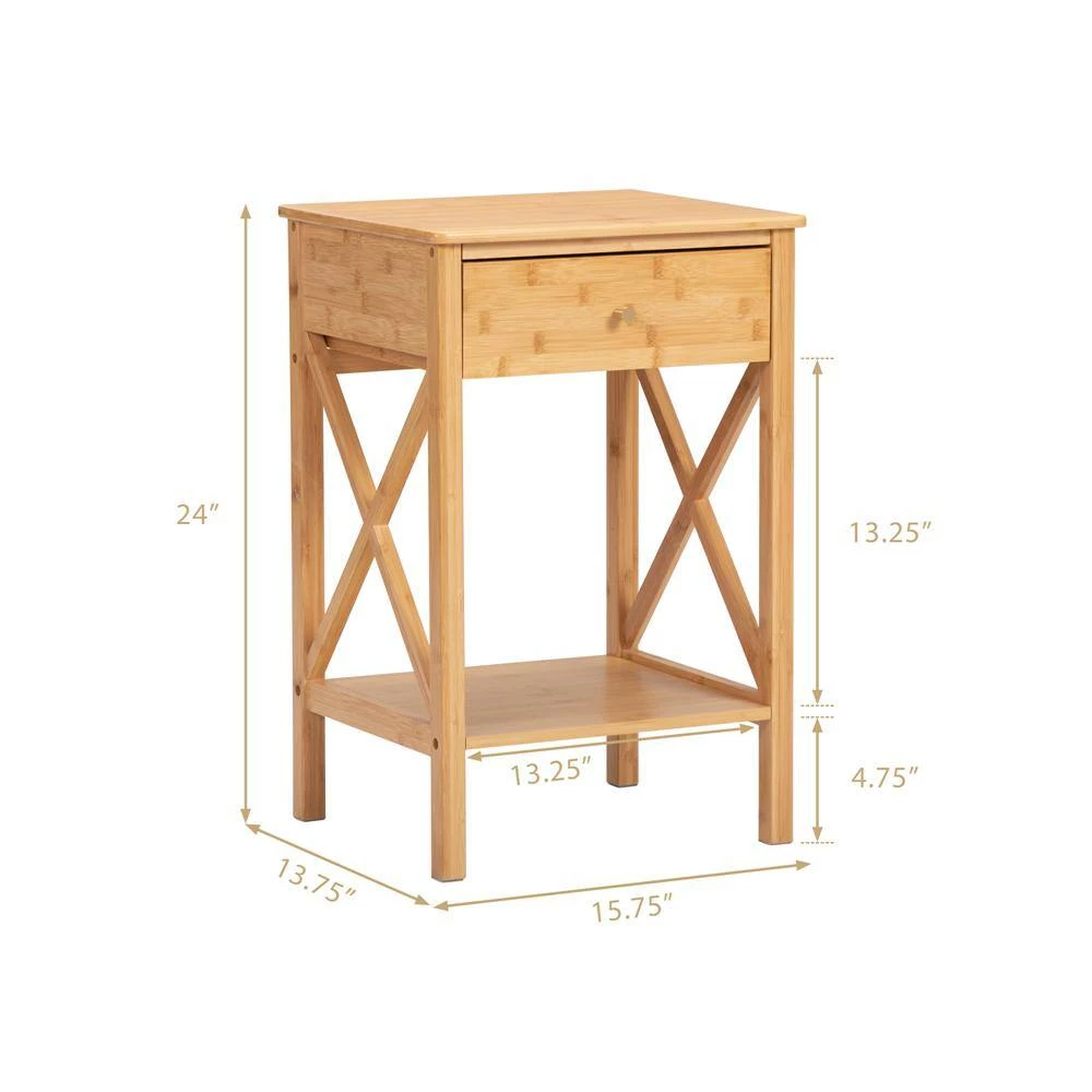 1-Drawer Natural Nightstand (Set of 2) by ATHMILE 6 1-Drawer Natural Nightstand (Set of 2) by ATHMILE - Image 6