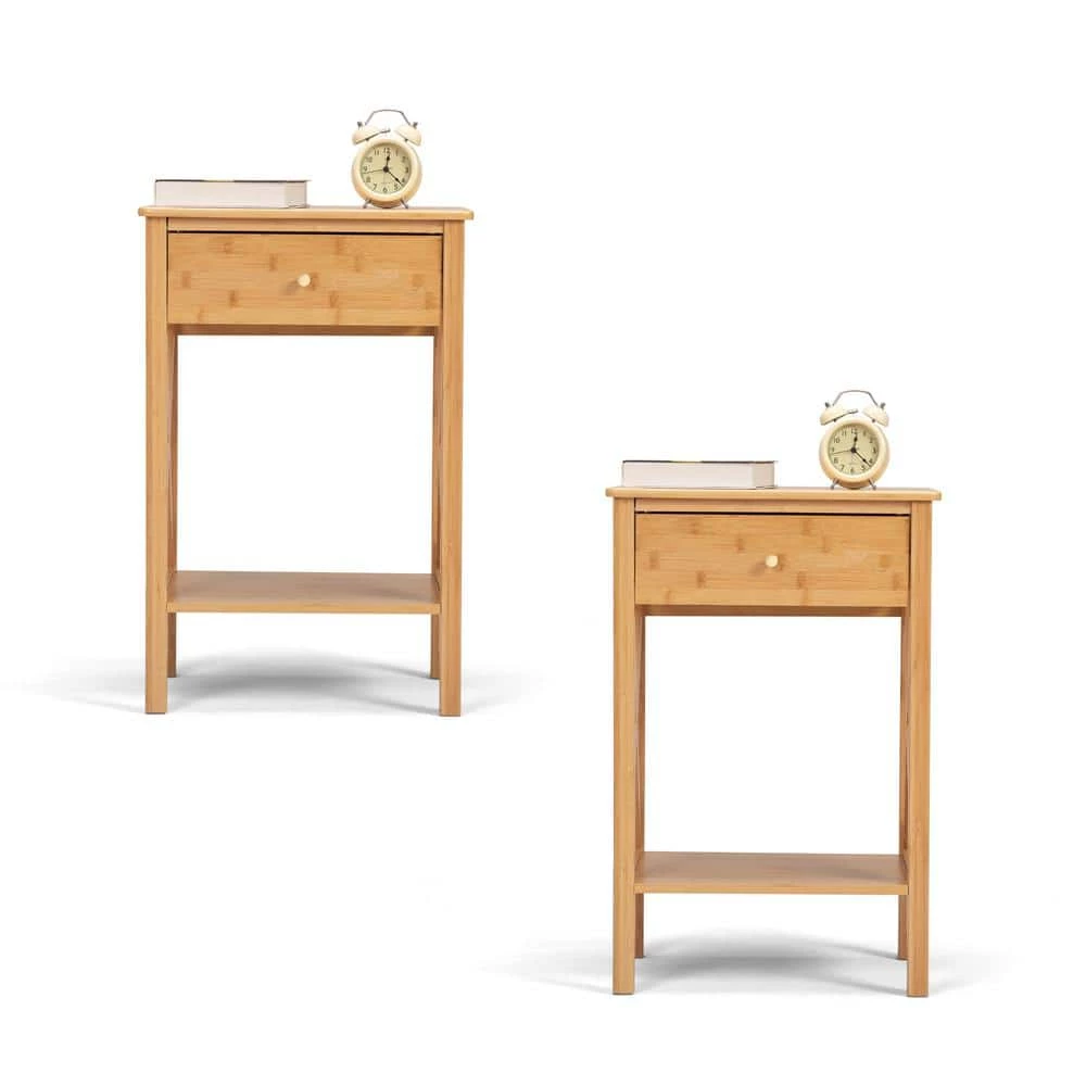 1-Drawer Natural Nightstand (Set of 2) by ATHMILE 1 1-Drawer Natural Nightstand (Set of 2) by ATHMILE