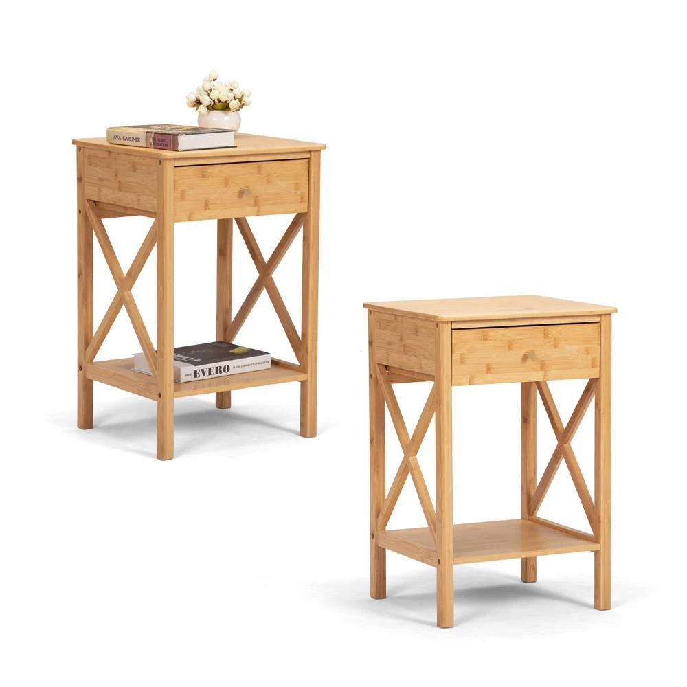1-Drawer Natural Nightstand (Set of 2) by ATHMILE 2 1-Drawer Natural Nightstand (Set of 2) by ATHMILE - Image 2