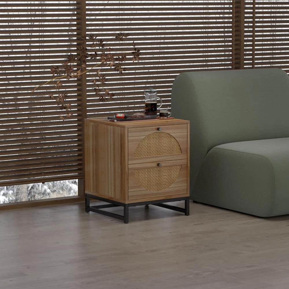 2-Drawer Brown Nightstand (15.75 in. x 15.75 in. x 20.87 in. H) by ATHMILE 2 2-Drawer Brown Nightstand (15.75 in. x 15.75 in. x 20.87 in. H) by ATHMILE - Image 2