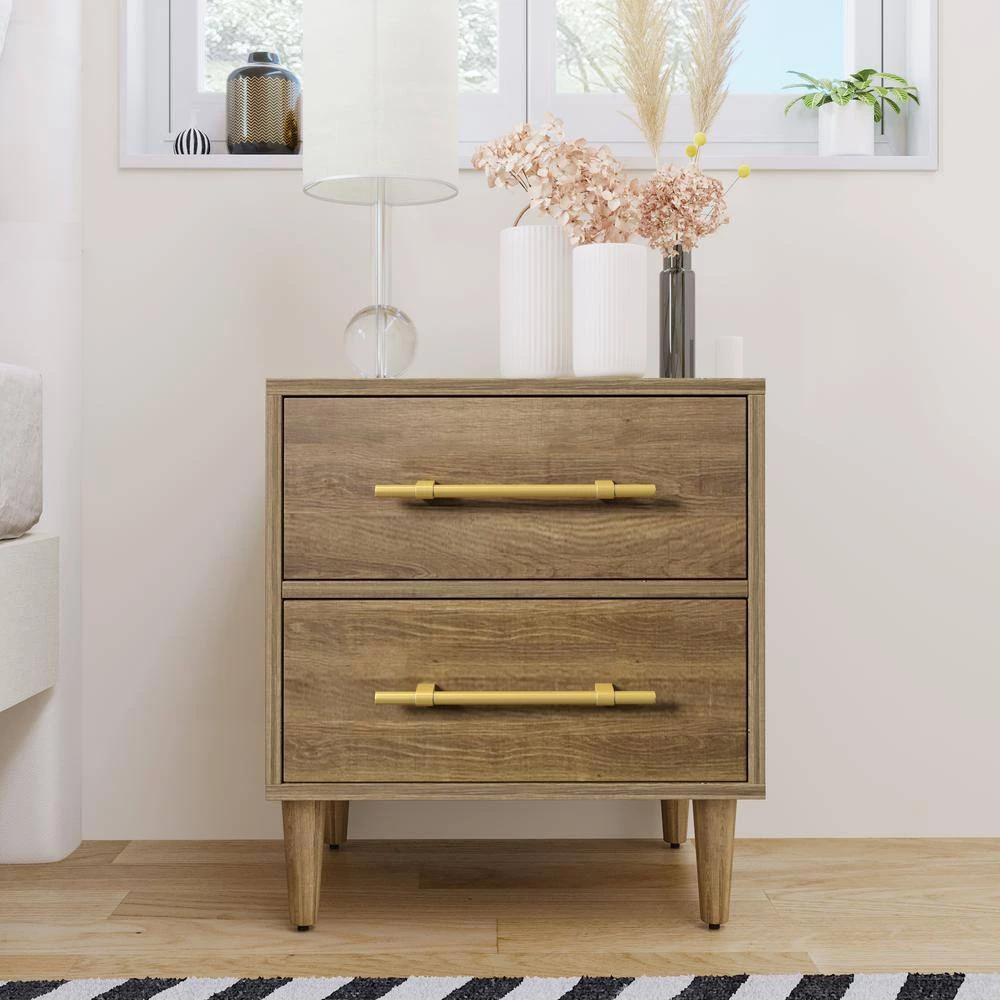 2-Drawer Natural Walnut Nightstand with Golden Handles 23 in. L x 17 in. W x 25.3 in. H by ATHMILE 8 2-Drawer Natural Walnut Nightstand with Golden Handles 23 in. L x 17 in. W x 25.3 in. H by ATHMILE - Image 8