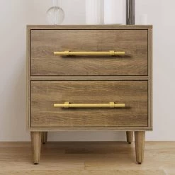2-Drawer Natural Walnut Nightstand with Golden Handles 23 in. L x 17 in. W x 25.3 in. H by ATHMILE 11 2-Drawer Natural Walnut Nightstand with Golden Handles 23 in. L x 17 in. W x 25.3 in. H by ATHMILE -ATHMILE Sales Store natural walnut athmile nightstands gz b2w20220514 4f 1000